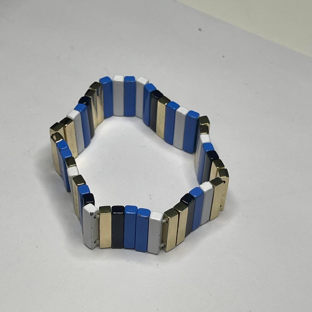 J. Crew JCREW bracelet blue black white silver tone signed costume jewelry - Picture 10 of 14